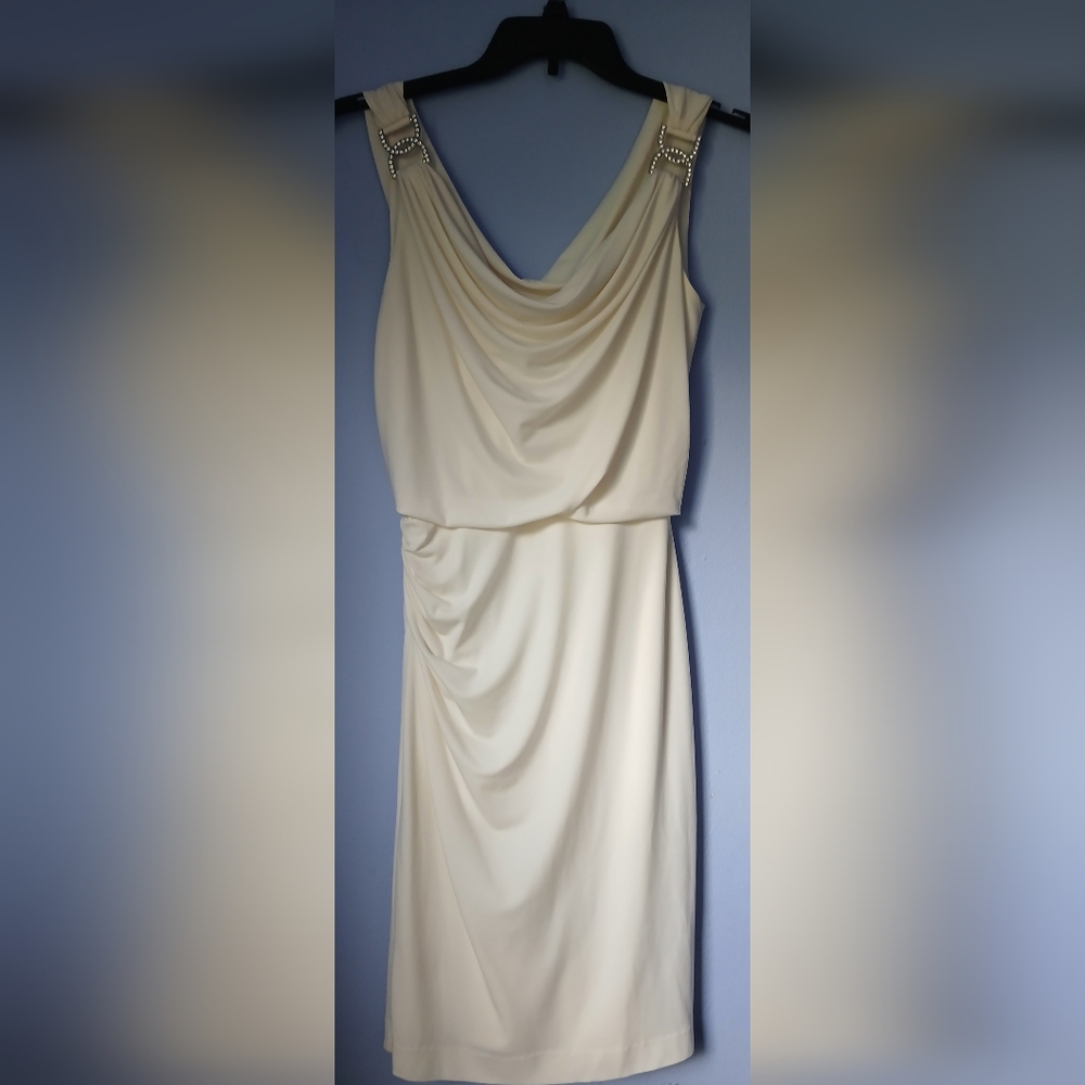 White House Black Market Cream Sleveless Dress Size 2